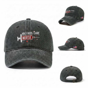 HIV AIDS Care Nurse Washed Cotton Baseball Cap Red Ribbon Support Gift TS12 Washed Cap Universal Fit Dark Green Print Your Wear