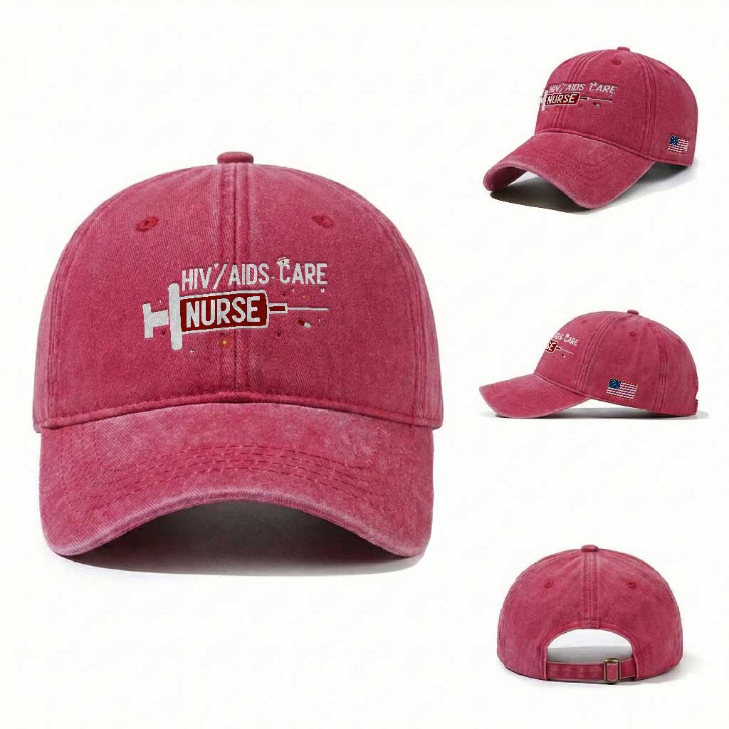 HIV AIDS Care Nurse Washed Cotton Baseball Cap Red Ribbon Support Gift TS12 Washed Cap Universal Fit Red Print Your Wear