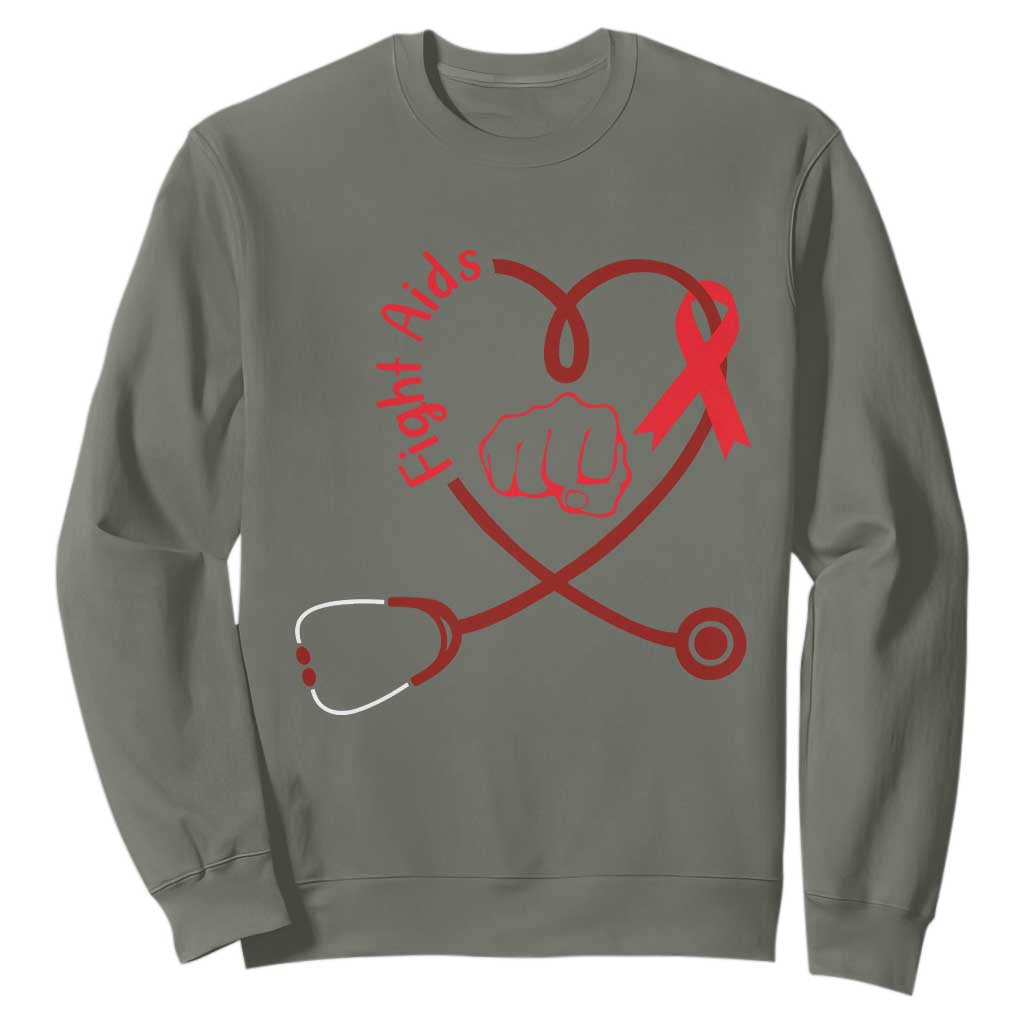 Fight AIDS Nurse Sweatshirt Red Ribbon HIV Awareness Gift TS12 Military Green Print Your Wear