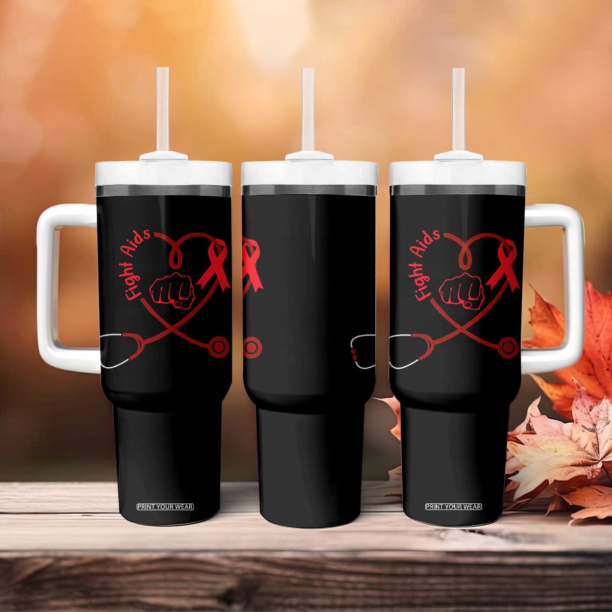 Fight AIDS Nurse Tumbler With Handle Red Ribbon HIV Awareness Gift TS12 Print Your Wear