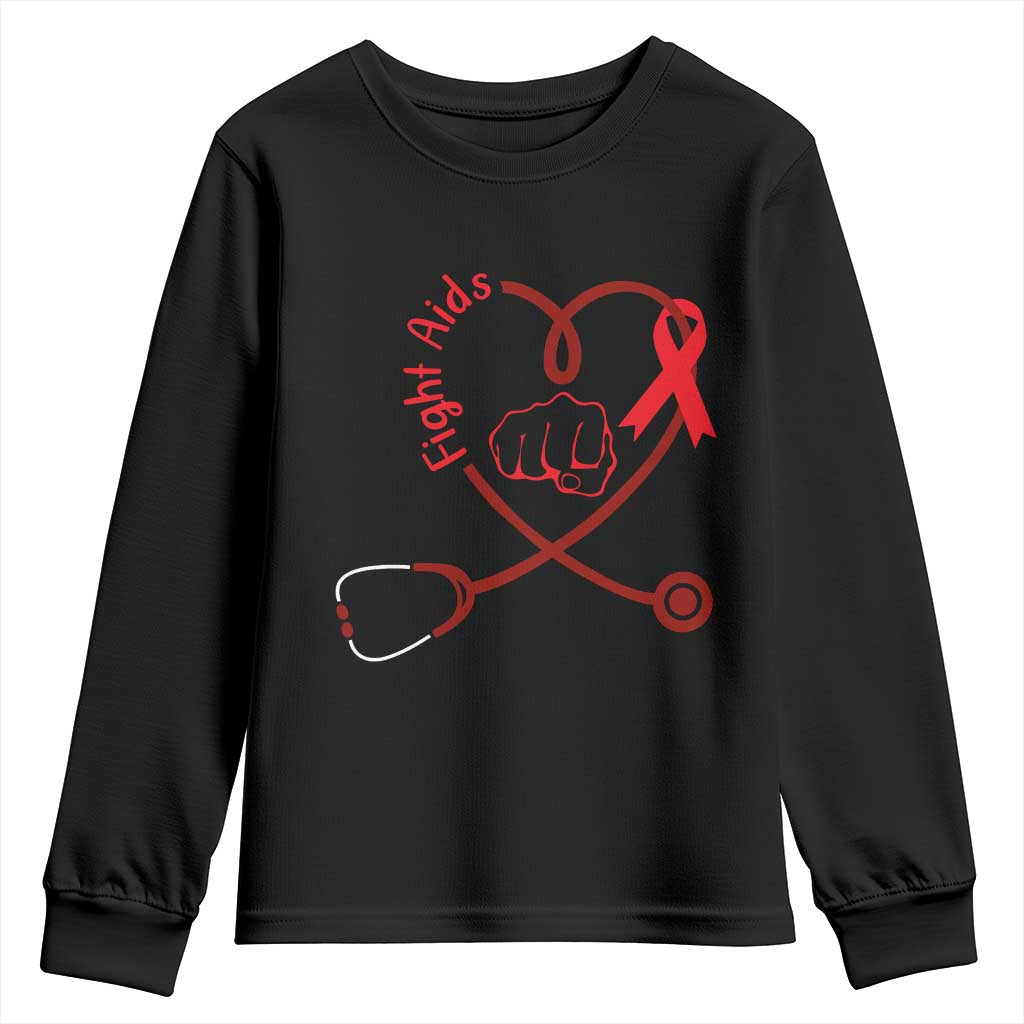Fight AIDS Nurse Youth Sweatshirt Red Ribbon HIV Awareness Gift TS12 Black Print Your Wear