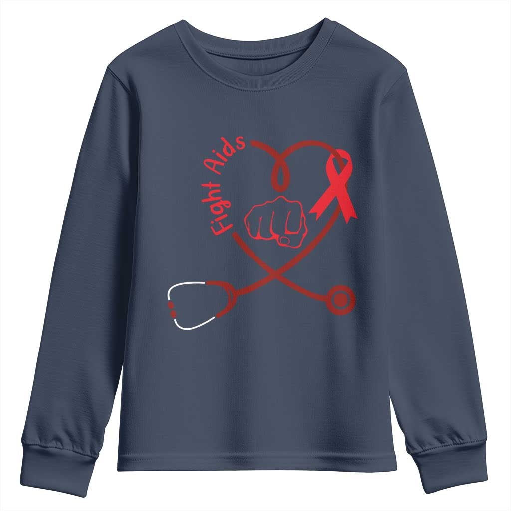 Fight AIDS Nurse Youth Sweatshirt Red Ribbon HIV Awareness Gift TS12 Navy Print Your Wear