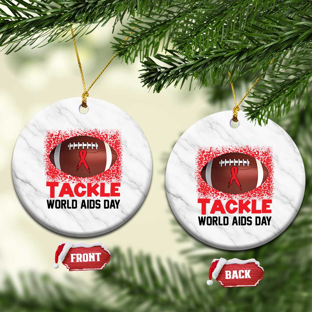Tackle World AIDS Day Ceramic Ornament Football HIV Awareness Red Ribbon TS12 1pc White Marble Print Your Wear