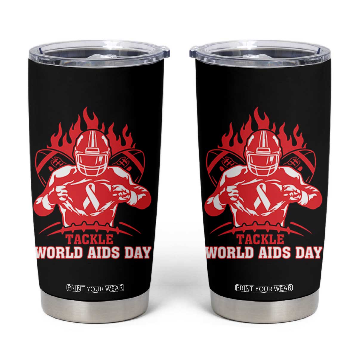 AIDS Awareness Tumbler Cup Ribbon HIV Tackle Football Gift TS12 Black Print Your Wear