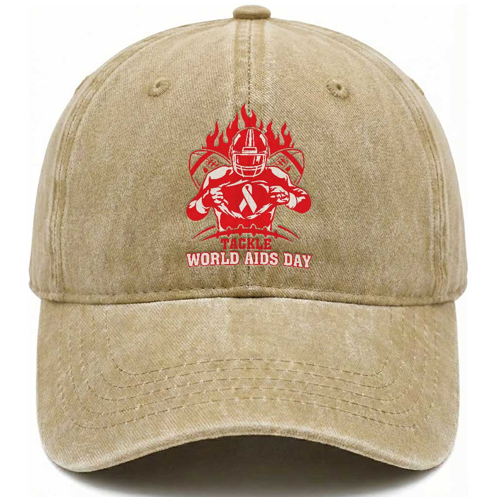 AIDS Awareness Washed Cotton Baseball Cap Ribbon HIV Tackle Football Gift TS12 Print Your Wear