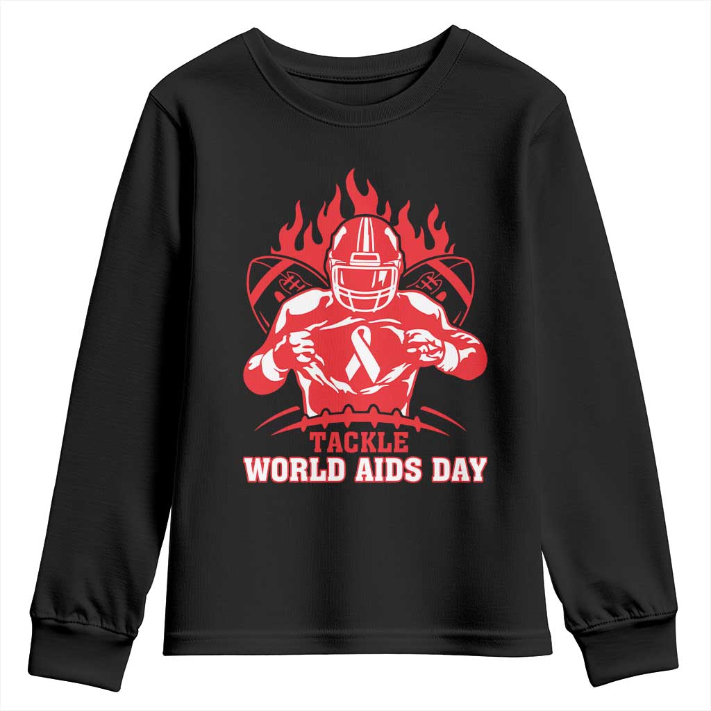 AIDS Awareness Youth Sweatshirt Ribbon HIV Tackle Football Gift TS12 Black Print Your Wear
