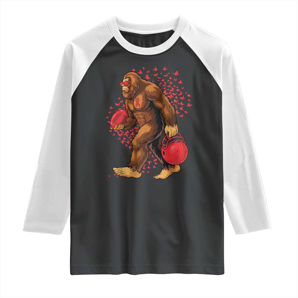 Funny Bigfoot Football Raglan Shirt Support HIV Awareness Gift TS12 Black White Print Your Wear