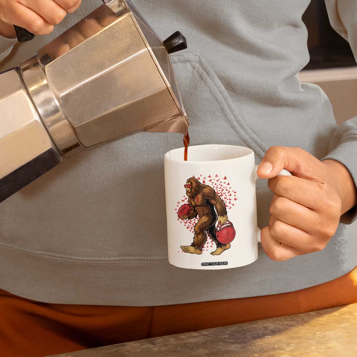 Funny Bigfoot Football Coffee Mug Support HIV Awareness Gift TS12 Print Your Wear