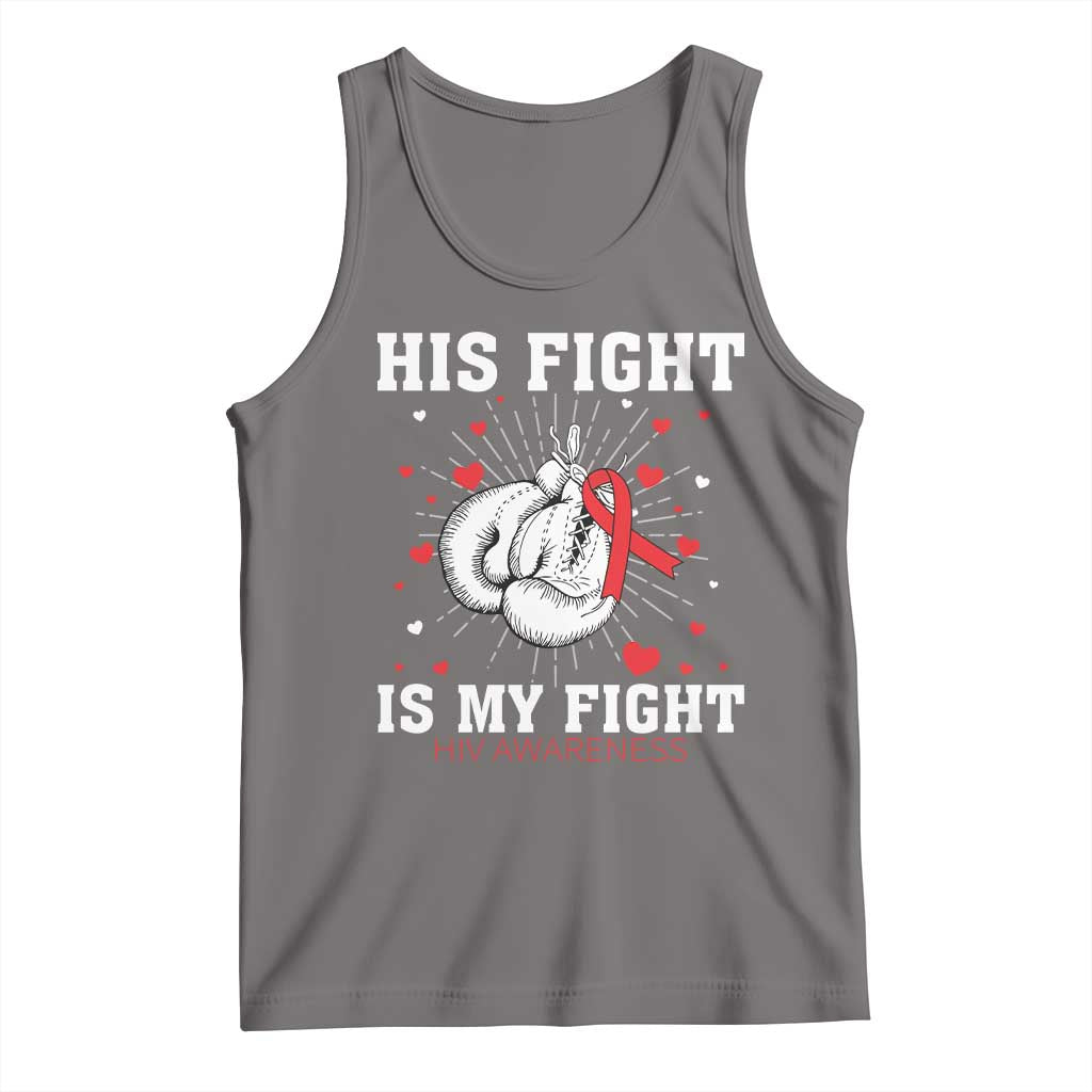 His Fight My Fight HIV Warrior Tank Top Red Ribbon Boxing Gift TS12 Deep Heather Print Your Wear