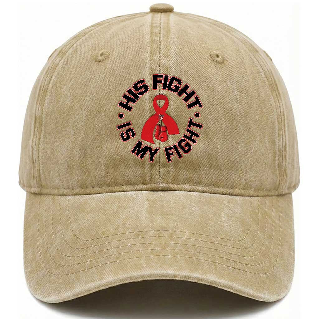 HIV Warrior His Fight My Fight Washed Cotton Baseball Cap Red Ribbon Boxing Gift TS12 Print Your Wear