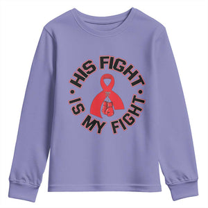 HIV Warrior His Fight My Fight Youth Sweatshirt Red Ribbon Boxing Gift TS12 Violet Print Your Wear