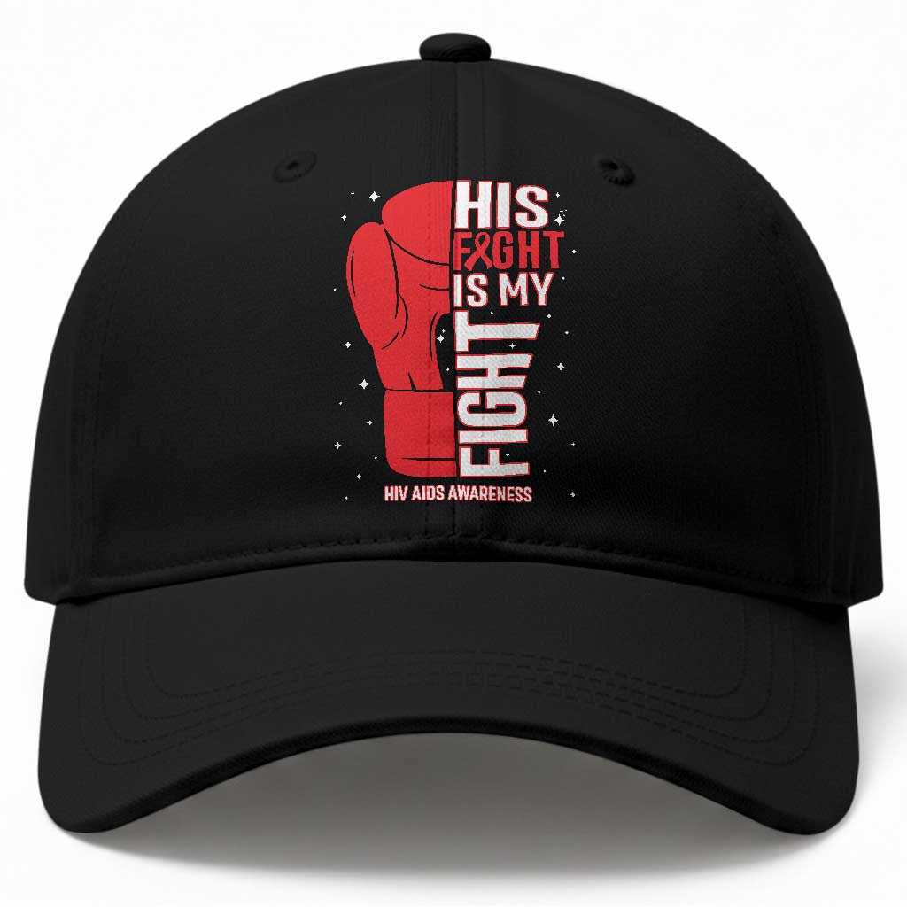 His Fight My Fight Baseball Cap Red Ribbon HIV Awareness Boxing Gift TS12 Print Your Wear