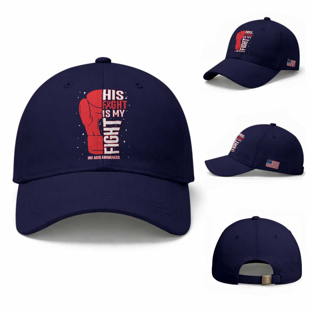 His Fight My Fight Baseball Cap Red Ribbon HIV Awareness Boxing Gift TS12 Baseball Cap Universal Fit Dark Blue Print Your Wear