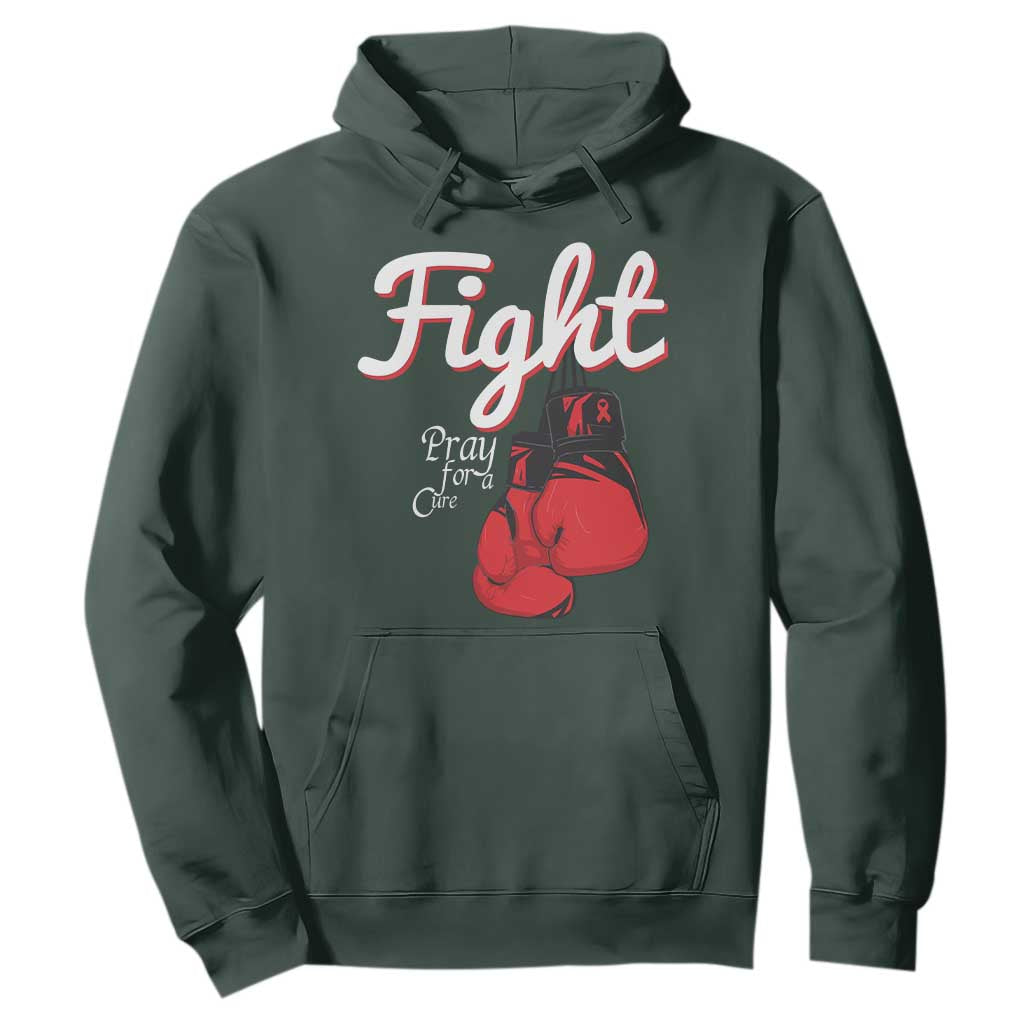 Fight Pray For A Cure Hoodie Red Ribbon HIV Awareness Boxing Gift TS12 Dark Forest Green Print Your Wear