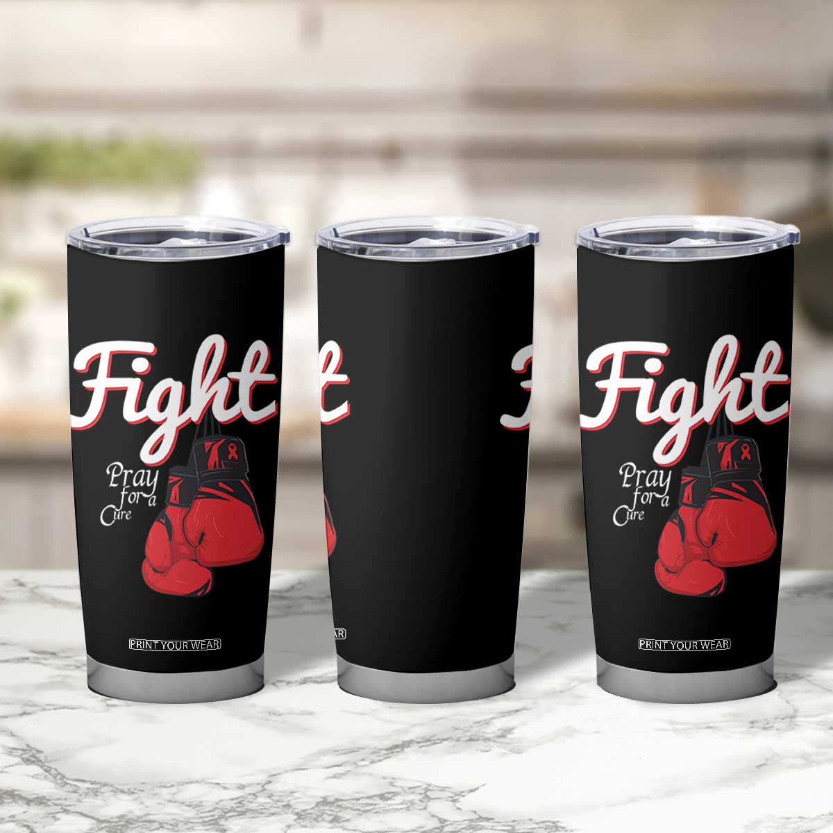 Fight Pray For A Cure Tumbler Cup Red Ribbon HIV Awareness Boxing Gift TS12 Print Your Wear