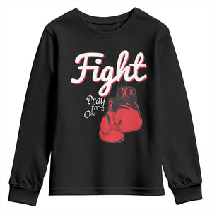 Fight Pray For A Cure Youth Sweatshirt Red Ribbon HIV Awareness Boxing Gift TS12 Black Print Your Wear