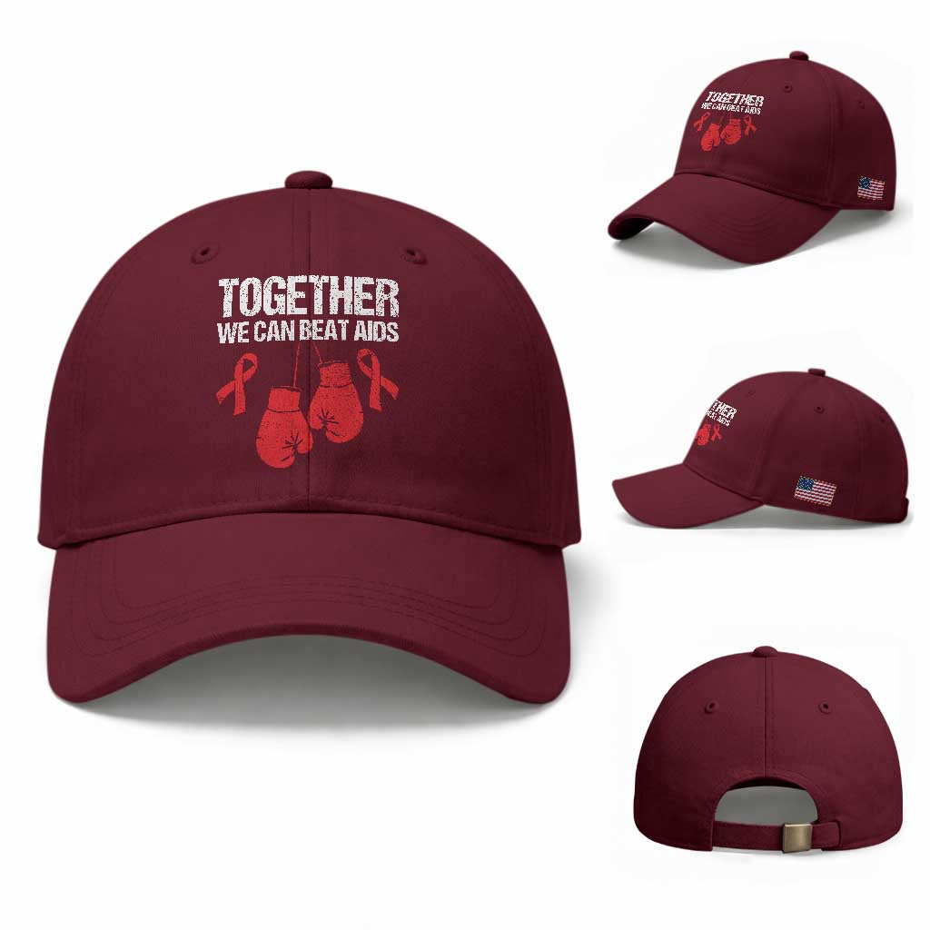 Together We Can Beat AIDS Baseball Cap Boxing HIV Awareness Gift TS12 Baseball Cap Universal Fit Maroon Print Your Wear