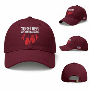 Together We Can Beat AIDS Baseball Cap Boxing HIV Awareness Gift TS12 Baseball Cap Universal Fit Maroon Print Your Wear