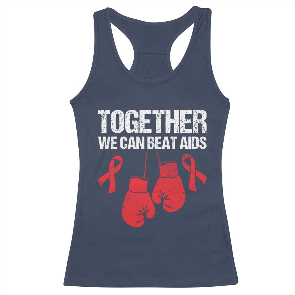 Together We Can Beat AIDS Racerback Tank Top Boxing HIV Awareness Gift TS12 Navy Print Your Wear