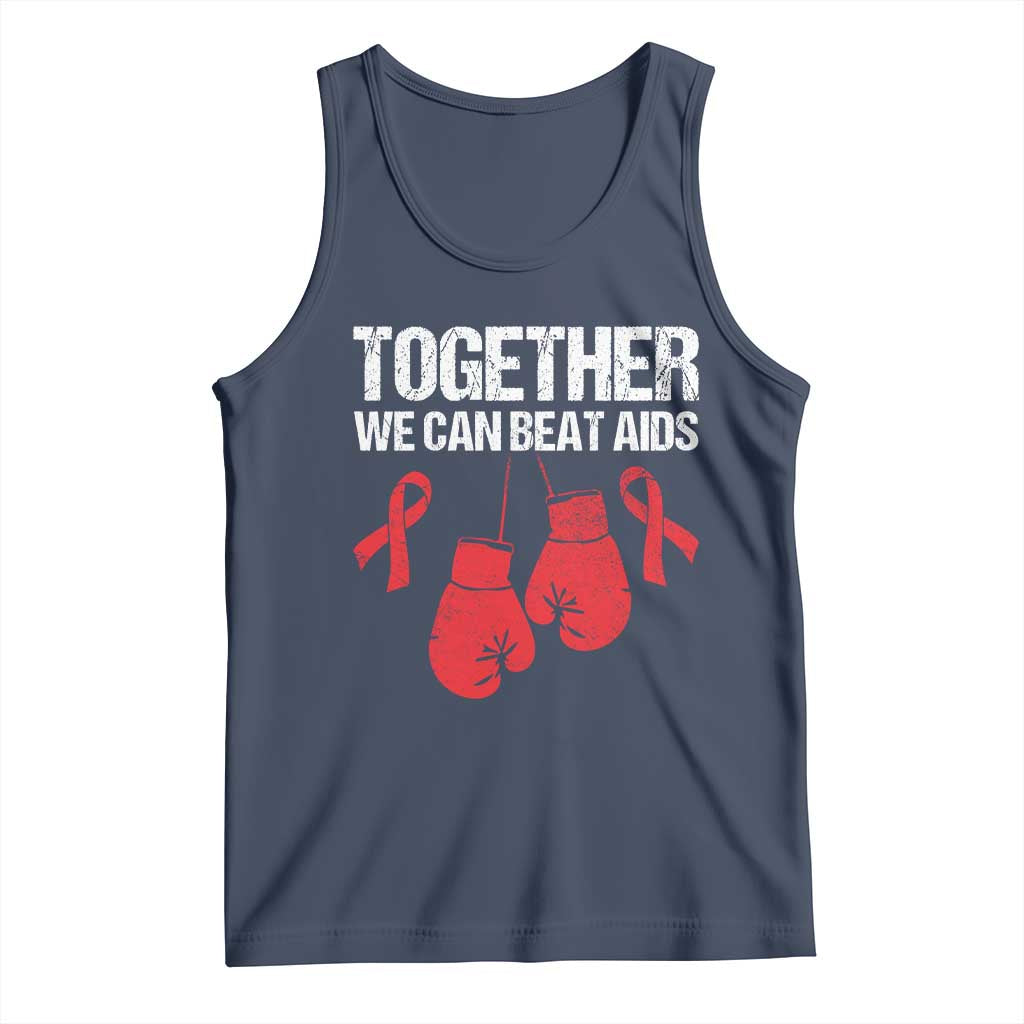 Together We Can Beat AIDS Tank Top Boxing HIV Awareness Gift TS12 Navy Print Your Wear