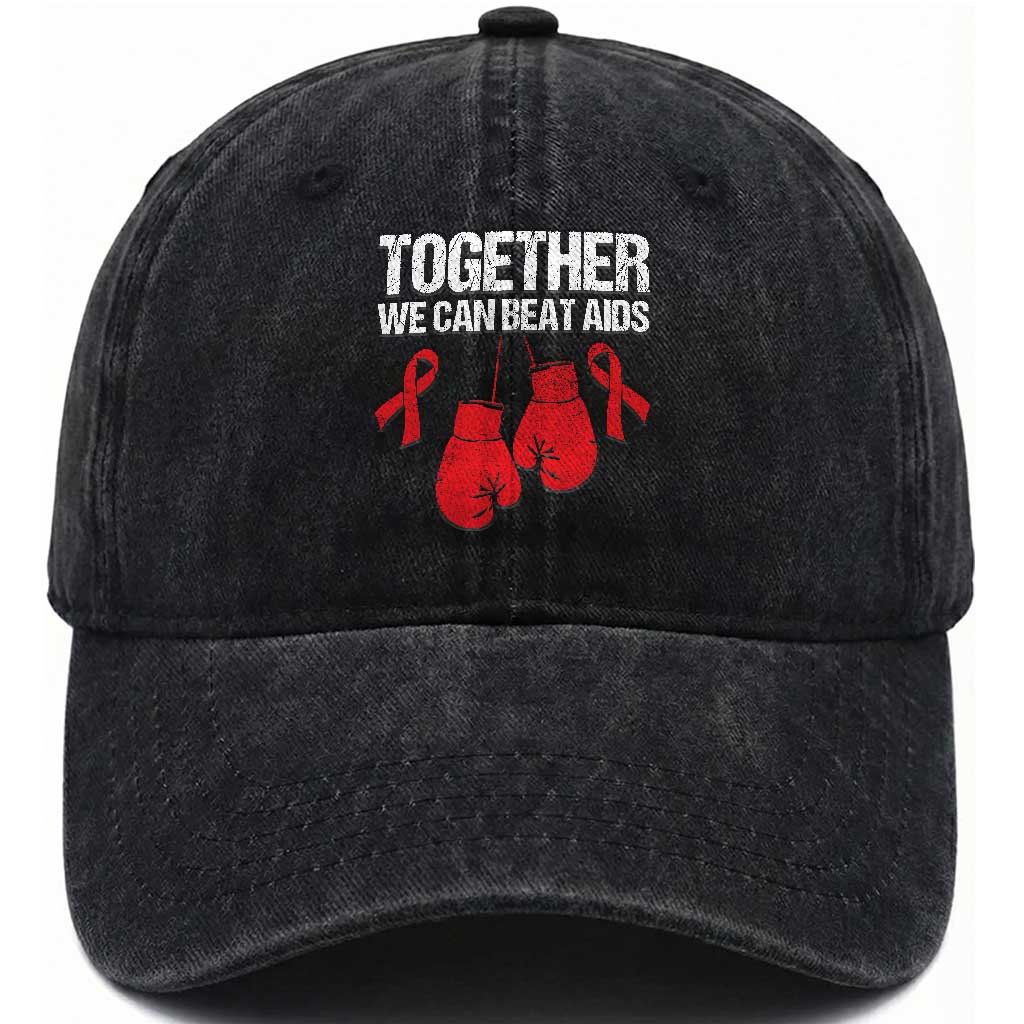 Together We Can Beat AIDS Washed Cotton Baseball Cap Boxing HIV Awareness Gift TS12 Print Your Wear