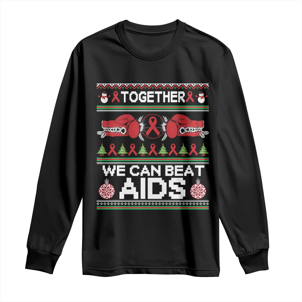 Together We Can Beat AIDS Long Sleeve Shirt HIV Awareness Boxing Ugly Sweater Gift TS12 Black Print Your Wear