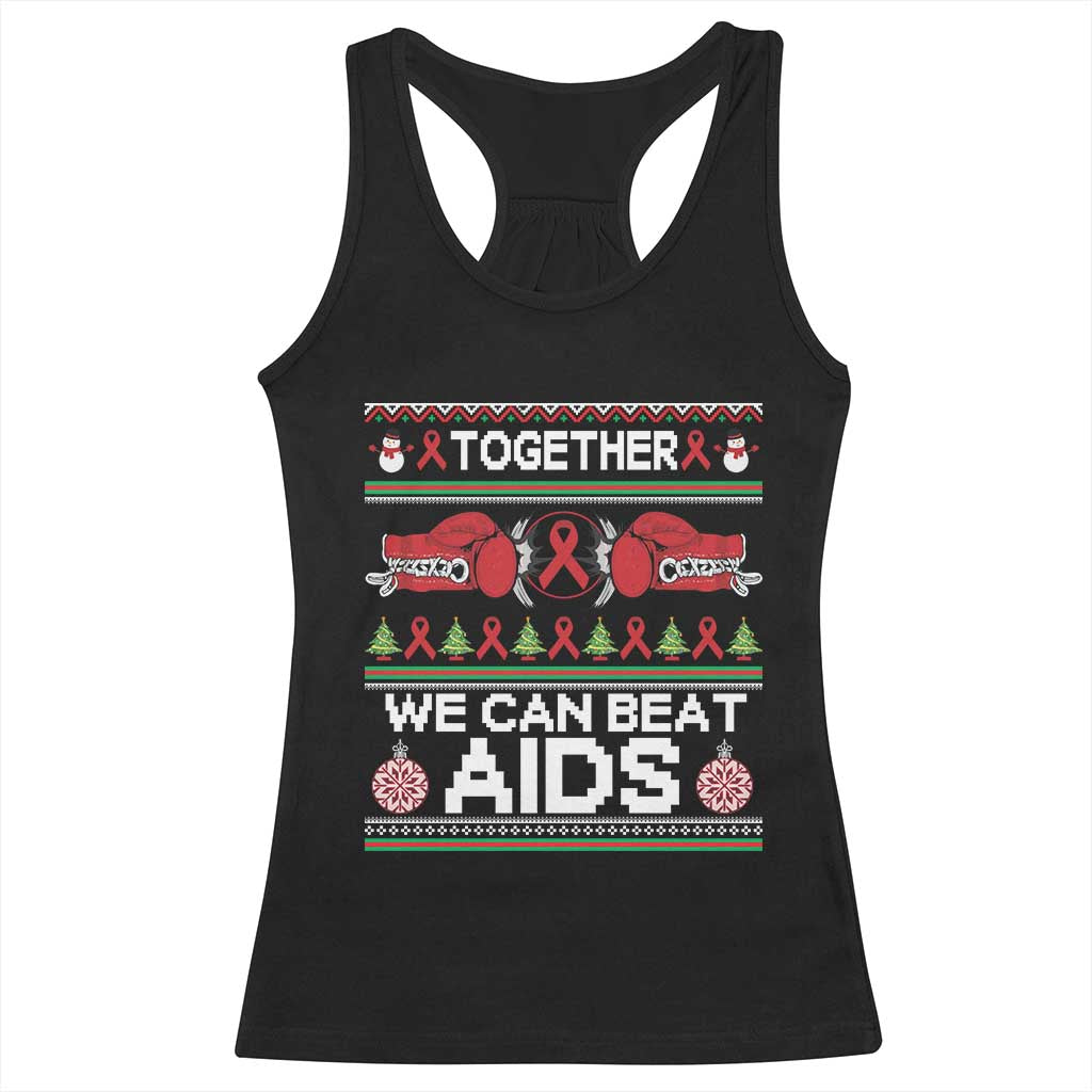 Together We Can Beat AIDS Racerback Tank Top HIV Awareness Boxing Ugly Sweater Gift TS12 Black Print Your Wear