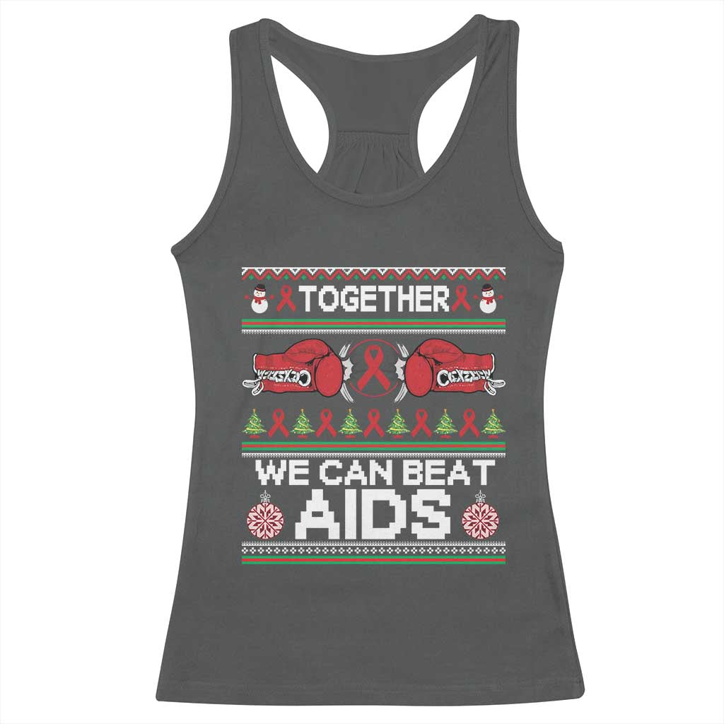 Together We Can Beat AIDS Racerback Tank Top HIV Awareness Boxing Ugly Sweater Gift TS12 Dark Heather Print Your Wear