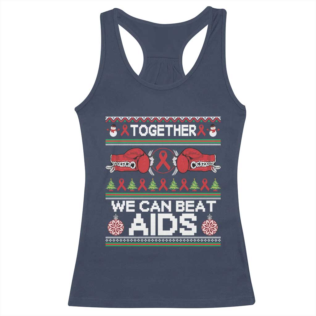 Together We Can Beat AIDS Racerback Tank Top HIV Awareness Boxing Ugly Sweater Gift TS12 Navy Print Your Wear
