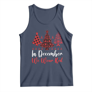 In December We Wear Red Tank Top HIV Awareness Christmas Ribbon Tree Gift TS12 Navy Print Your Wear