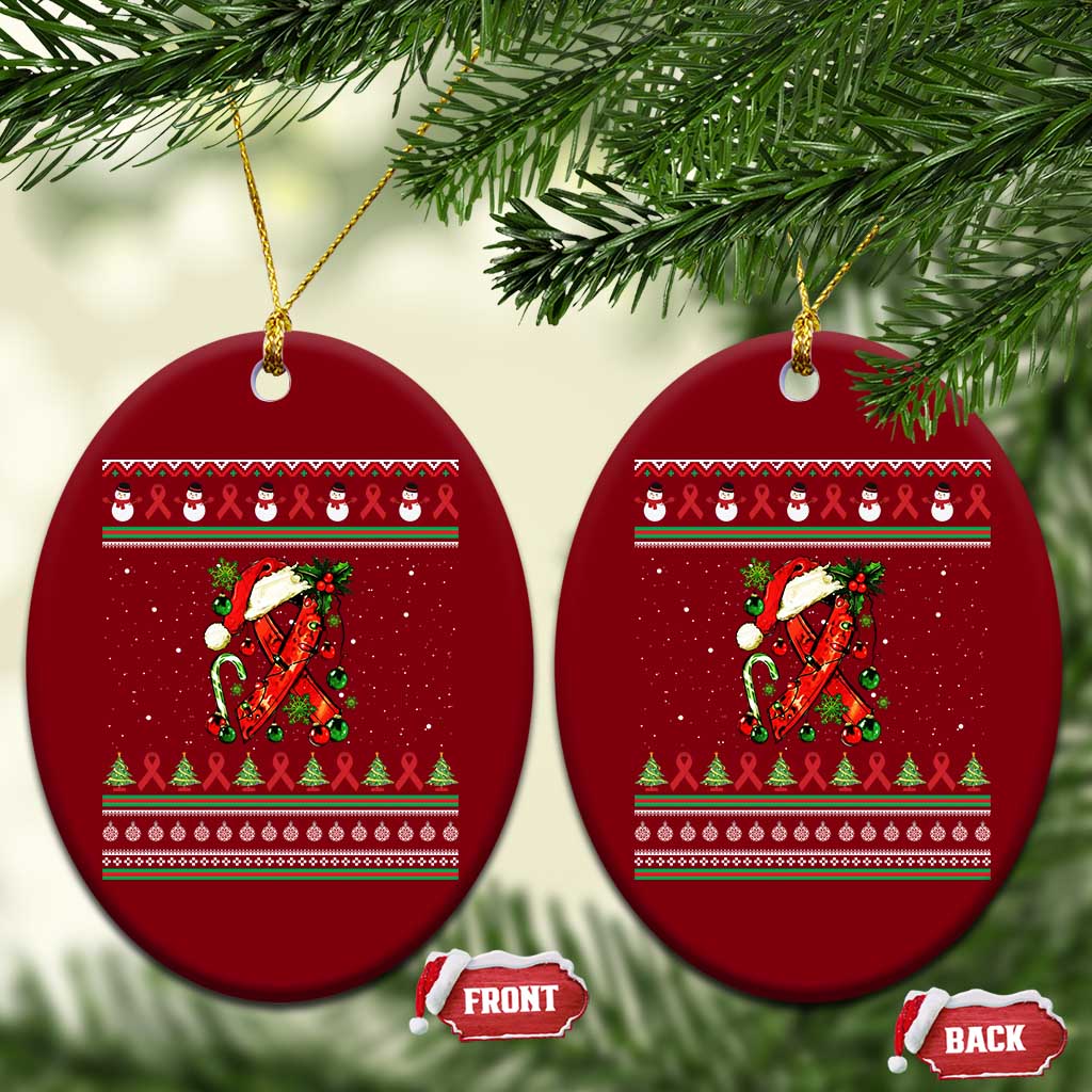 Santa Red Ribbon HIV Awareness Ceramic Ornament Ugly Sweater Xmas Gift TS12 Print Your Wear