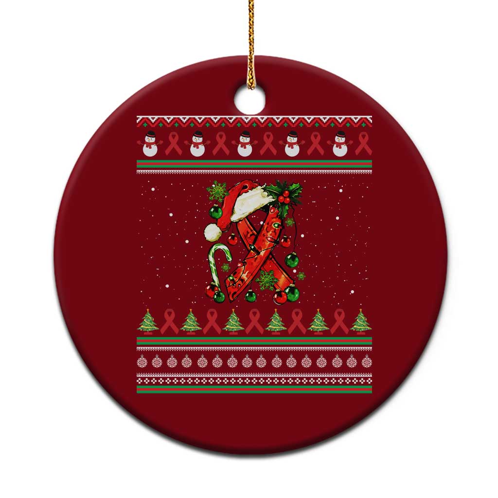 Santa Red Ribbon HIV Awareness Ceramic Ornament Ugly Sweater Xmas Gift TS12 1pc Red Print Your Wear