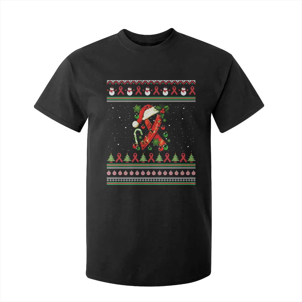 Santa Red Ribbon HIV Awareness T Shirt For Kid Ugly Sweater Christmas Gift TS12 Black Print Your Wear