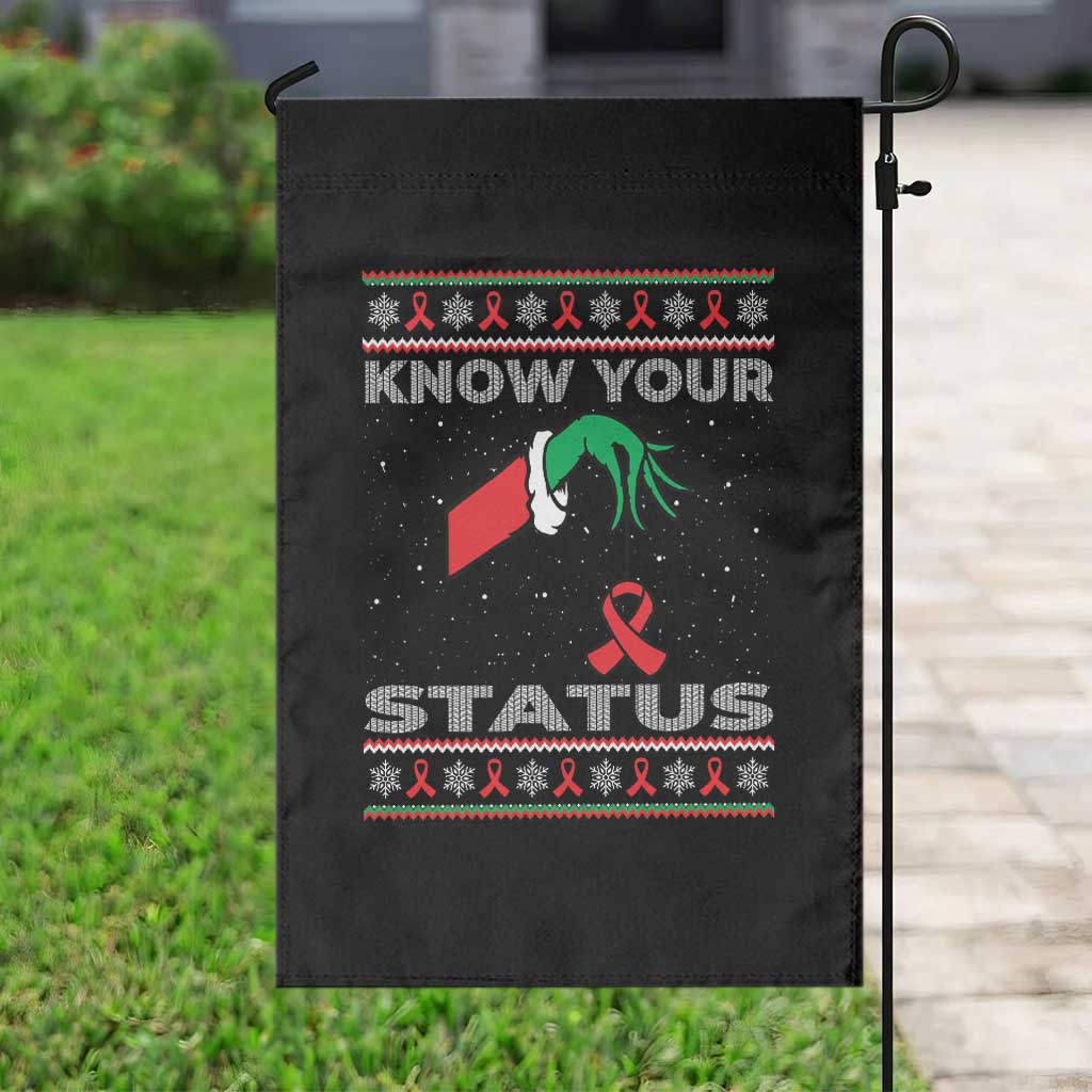 Funny Know Your Status Green Hand Garden Flag Red Ribbon HIV Ugly Sweater Gift TS12 Print Your Wear