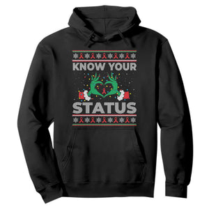 Know Your Status HIV Awareness Gift Hoodie Ugly Sweater Green Hand Red Ribbon TS12 Black Print Your Wear