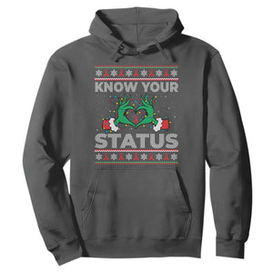 Know Your Status HIV Awareness Gift Hoodie Ugly Sweater Green Hand Red Ribbon TS12 Dark Heather Print Your Wear