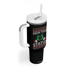 Know Your Status HIV Awareness Gift Tumbler With Handle Ugly Sweater Green Hand Red Ribbon TS12 Print Your Wear