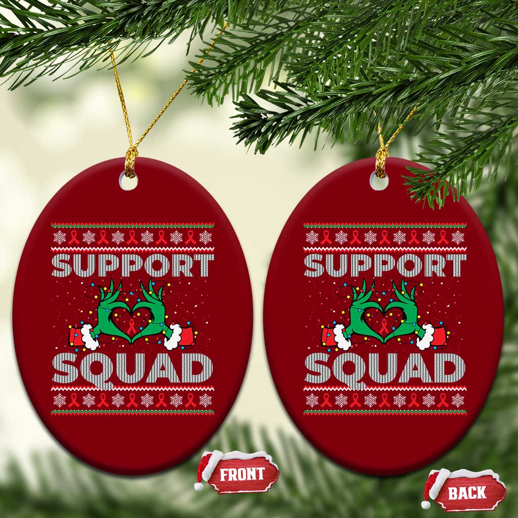 Support Squad HIV Awareness Gift Ceramic Ornament Green Hand Red Ribbon Ugly Sweater Xmas Gift TS12 Print Your Wear