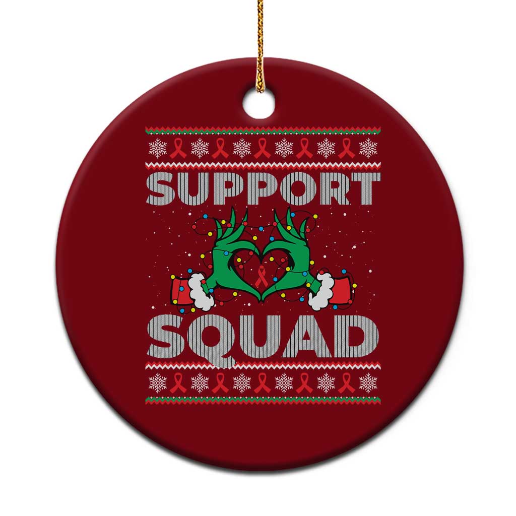 Support Squad HIV Awareness Gift Ceramic Ornament Green Hand Red Ribbon Ugly Sweater Xmas Gift TS12 1pc Red Print Your Wear