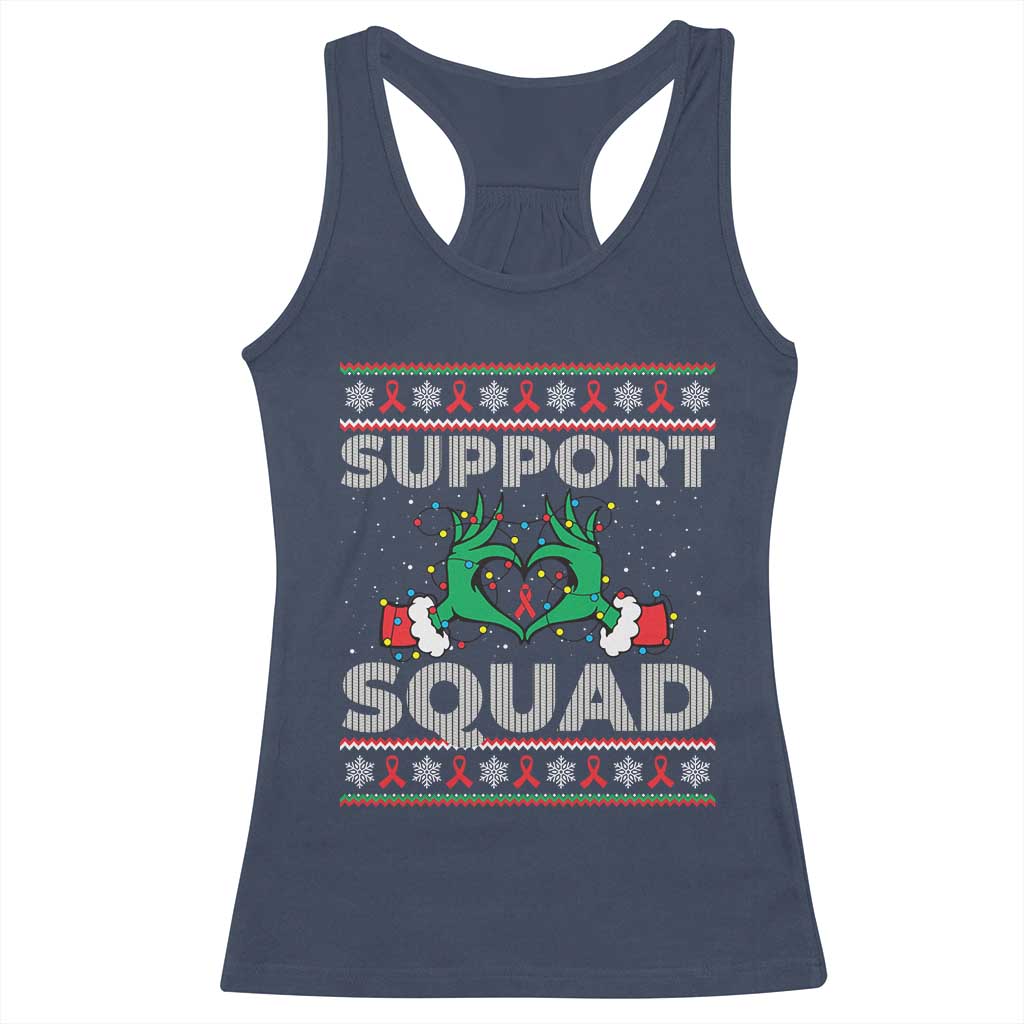 Support Squad HIV Awareness Gift Racerback Tank Top Green Hand Red Ribbon Ugly Sweater Christmas Gift TS12 Navy Print Your Wear