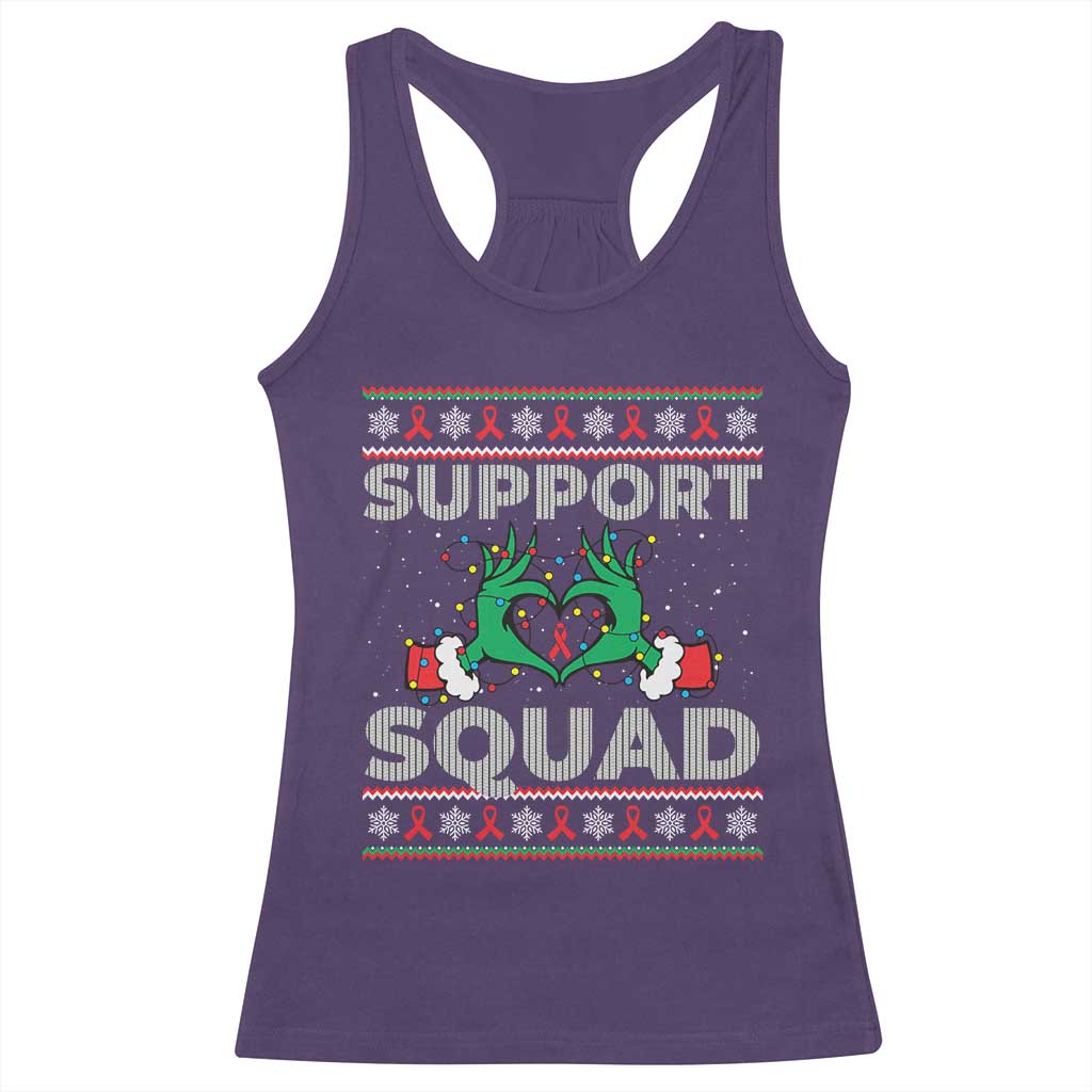 Support Squad HIV Awareness Gift Racerback Tank Top Green Hand Red Ribbon Ugly Sweater Christmas Gift TS12 Purple Print Your Wear
