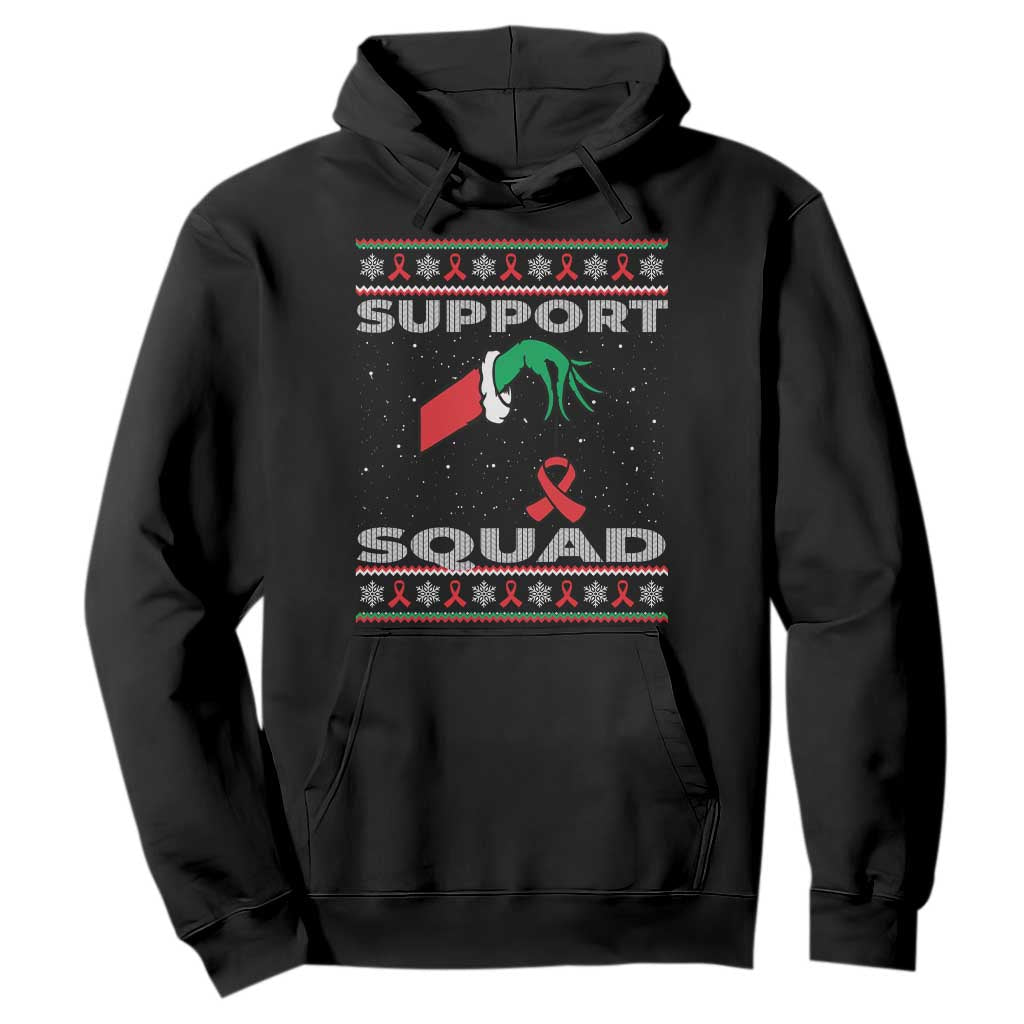 Funny Green Hand Red Ribbon HIV Awareness Hoodie Support Squad Ugly Sweater Gift TS12 Black Print Your Wear