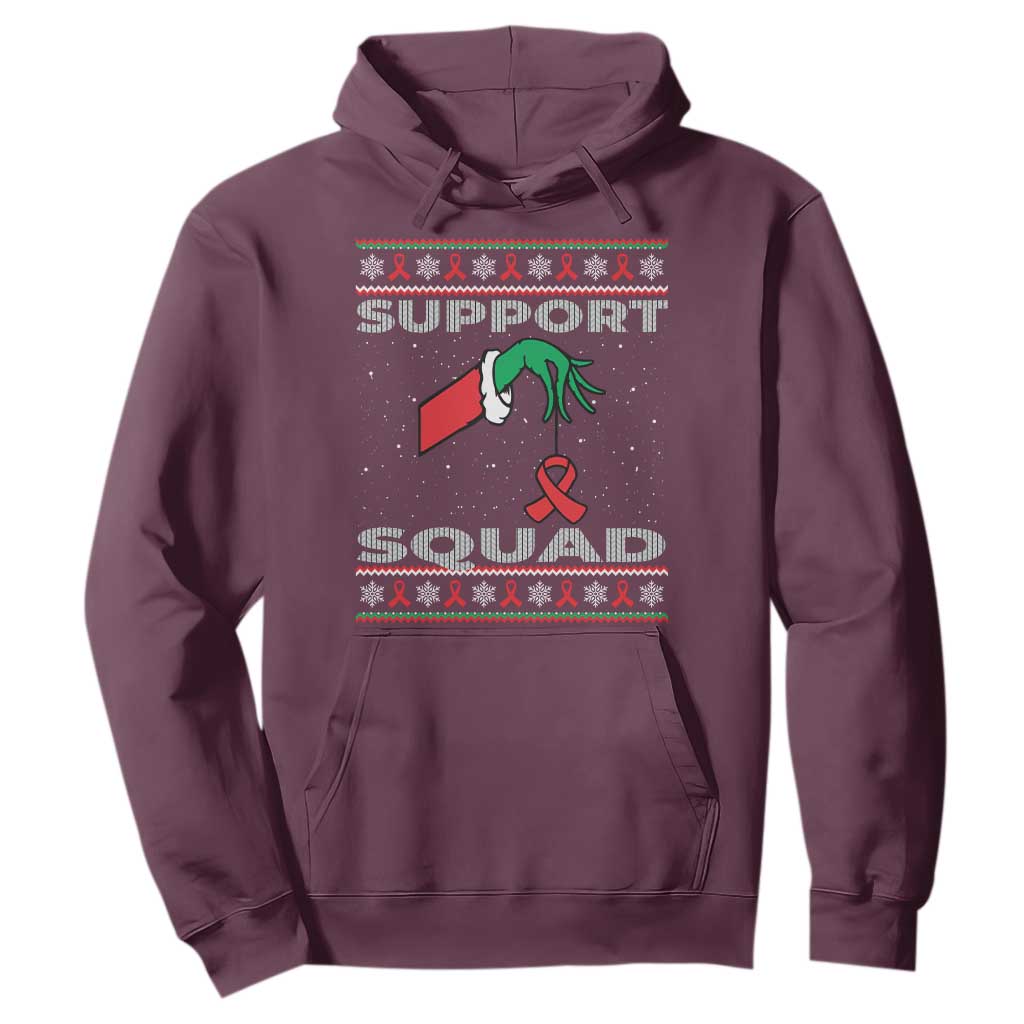 Funny Green Hand Red Ribbon HIV Awareness Hoodie Support Squad Ugly Sweater Gift TS12 Maroon Print Your Wear