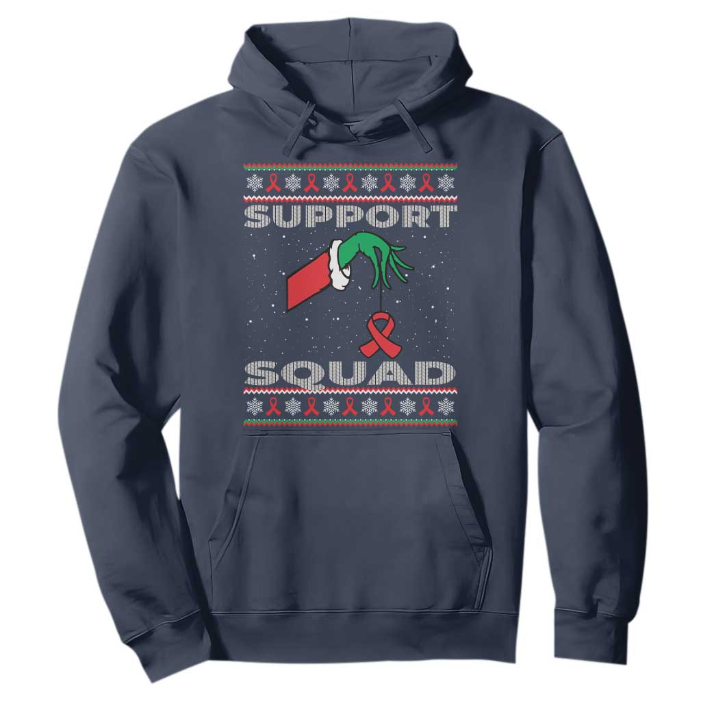 Funny Green Hand Red Ribbon HIV Awareness Hoodie Support Squad Ugly Sweater Gift TS12 Navy Print Your Wear