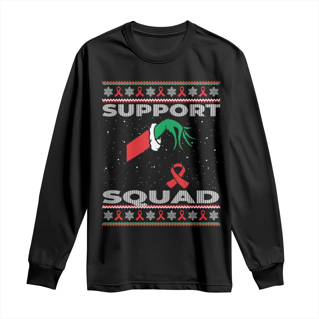 Funny Green Hand Red Ribbon HIV Awareness Long Sleeve Shirt Support Squad Ugly Sweater Gift TS12 Black Print Your Wear
