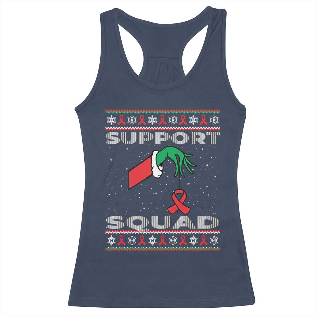 Funny Green Hand Red Ribbon HIV Awareness Racerback Tank Top Support Squad Ugly Sweater Gift TS12 Navy Print Your Wear