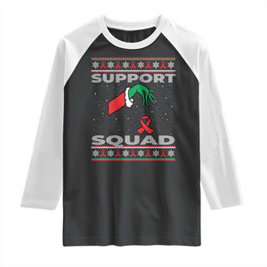 Funny Green Hand Red Ribbon HIV Awareness Raglan Shirt Support Squad Ugly Sweater Gift TS12 Black White Print Your Wear