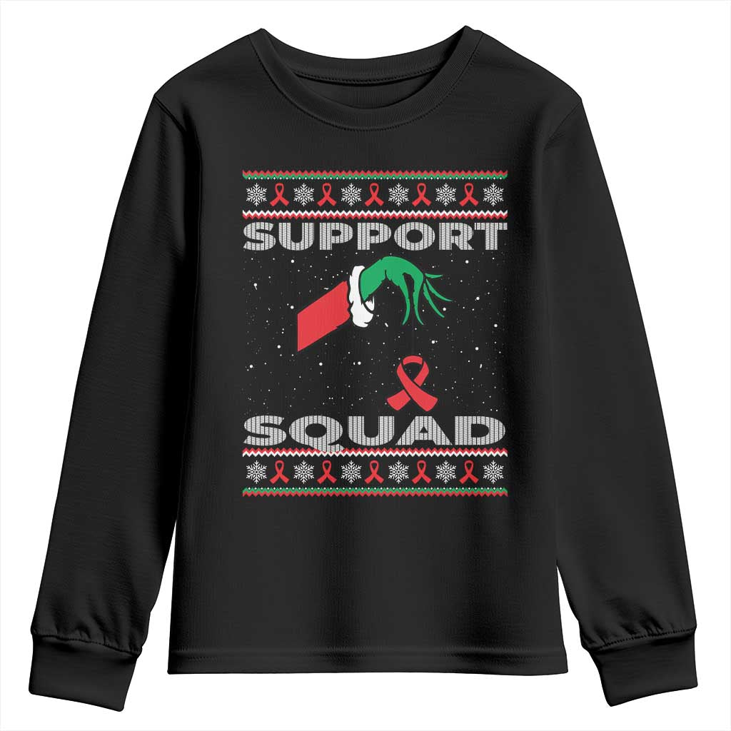 Funny Green Hand Red Ribbon HIV Awareness Youth Sweatshirt Support Squad Ugly Sweater Gift TS12 Black Print Your Wear