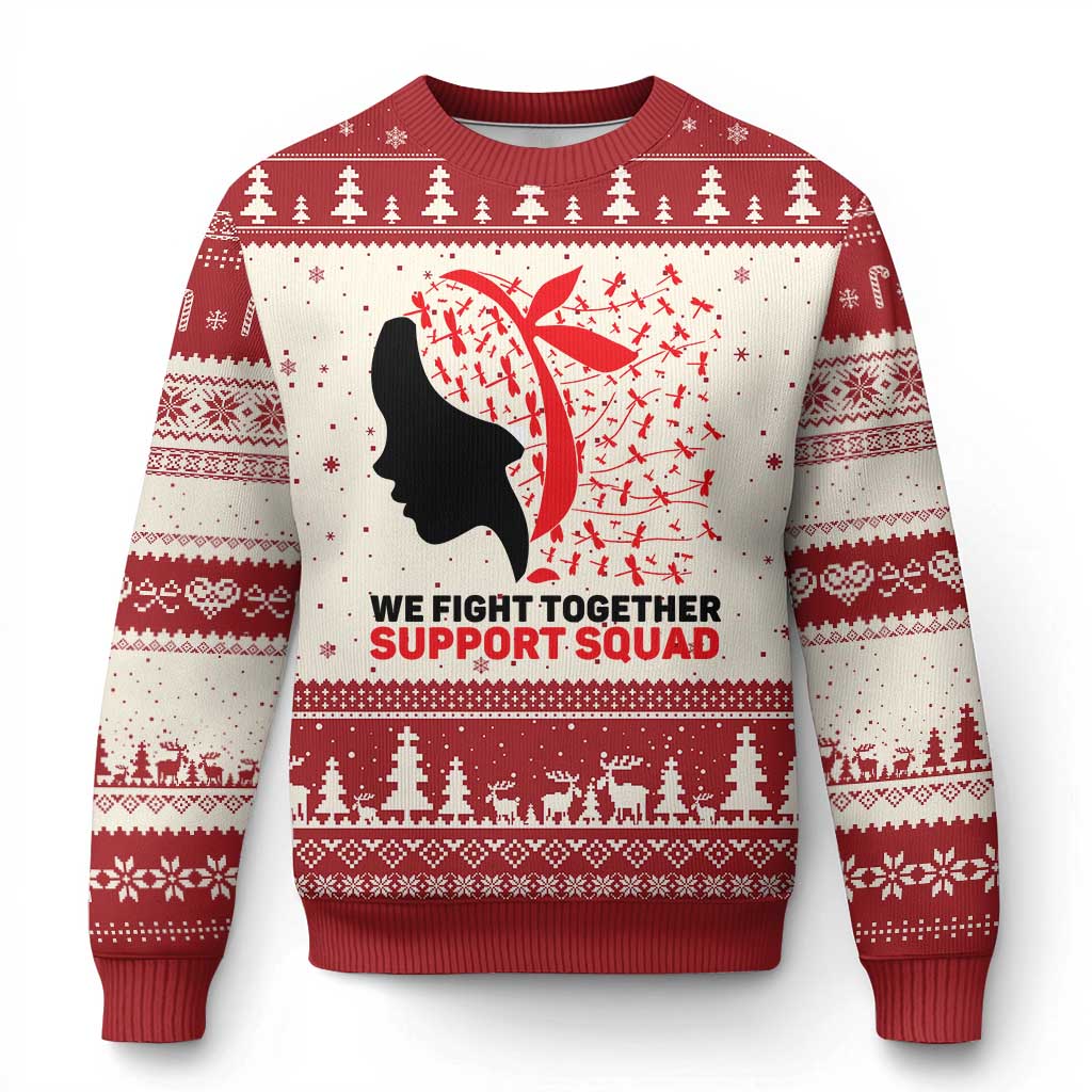 We Fight Together Support Squad Ugly Christmas Sweater HIV Awareness Dragonfly Gift TS12 Beige Red Print Your Wear