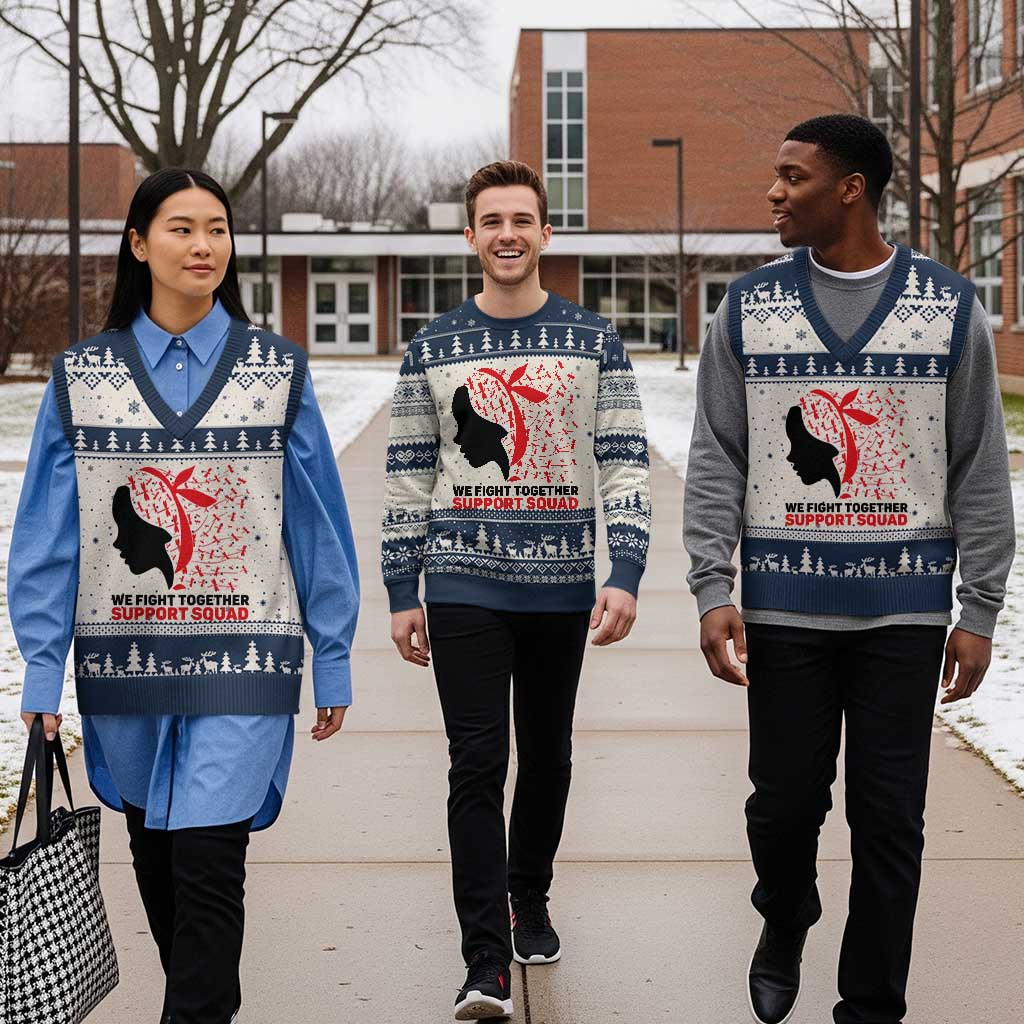 We Fight Together Support Squad V-Neck Knit Sweater Vest HIV Awareness Dragonfly Gift TS12 Beige Navy Print Your Wear